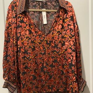 Floral V-Neck Blouse - Black and Pink